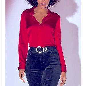 Boston Proper Red Sophia Button-up Charmeuse Silky Top Size 12